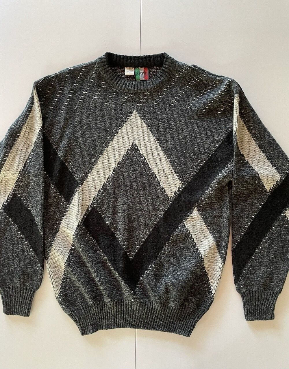 Large Vintage Italian Wool Blend Geometric Sweater